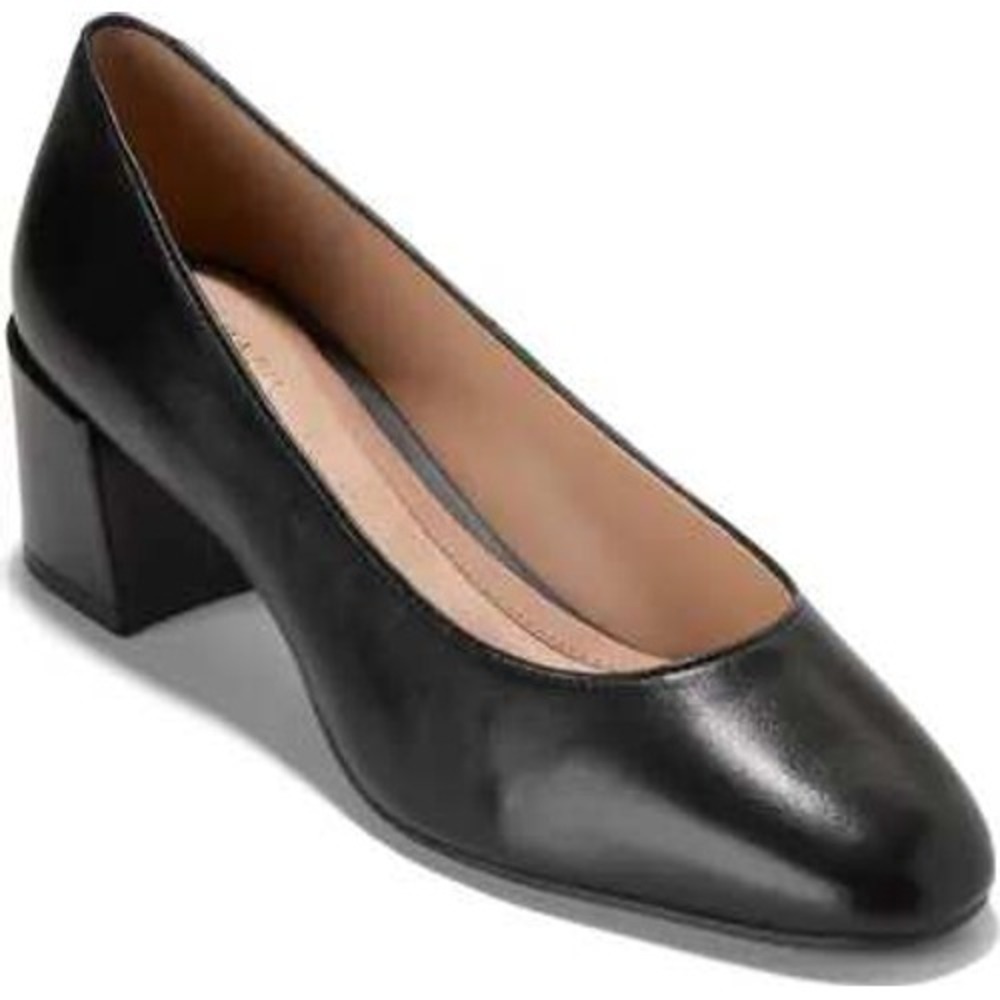 Cole Haan Go-To Shayla Pump Black Leather Block Heel Womens 6.5B Almond Toe - Picture 1 of 7